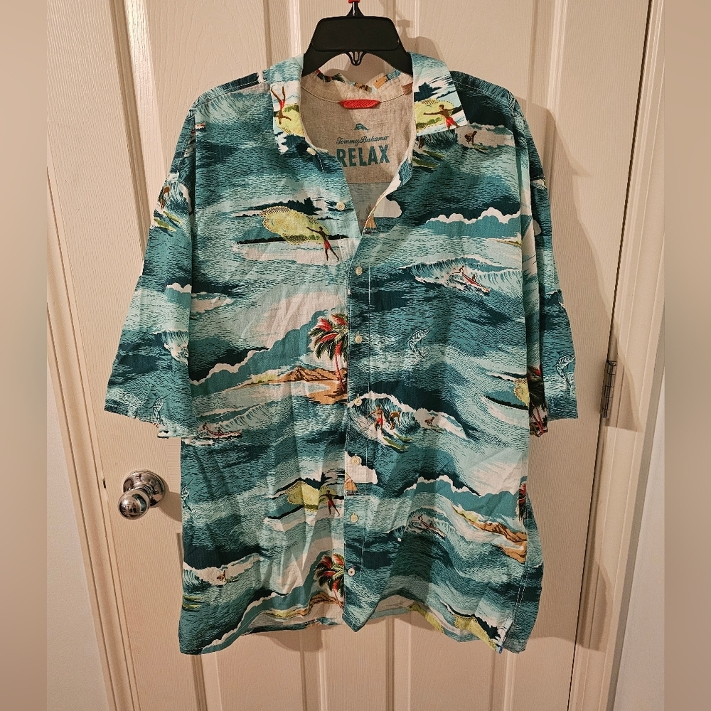 Tommy Bahama Teal Tropical Wave Hawaiian Shirt